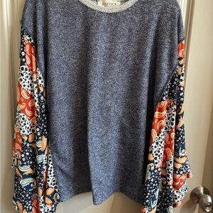 Haptics Women's Heather Blue Blouse with Paisley Sleeves